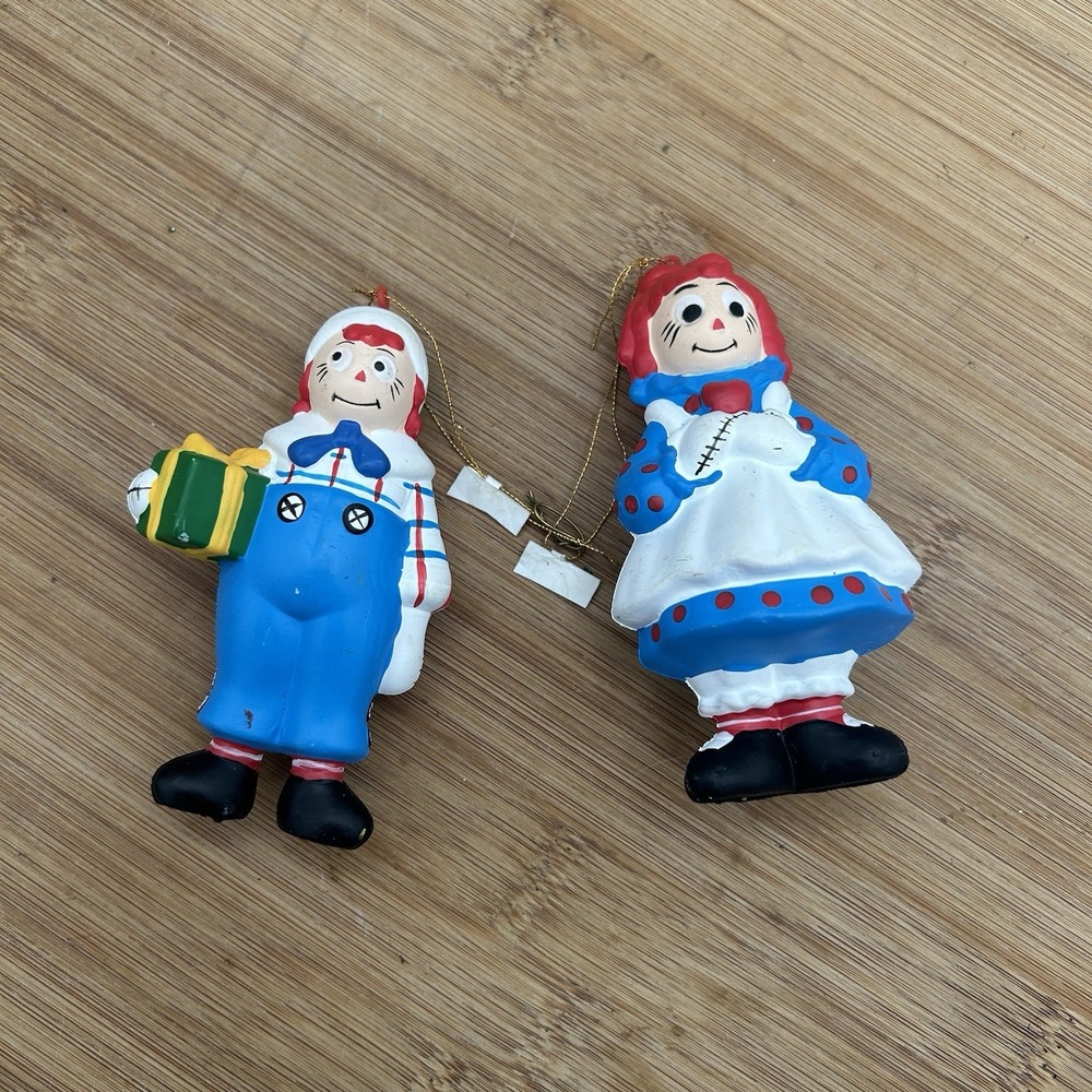 Raggedy Ann & Andy Christmas Ornaments Heart Gift Macmillan Plastic Vintage 1992